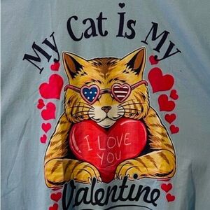 Port and Company Men’s T-shirt My Cat is my Valentine, Blue Color, X-Large